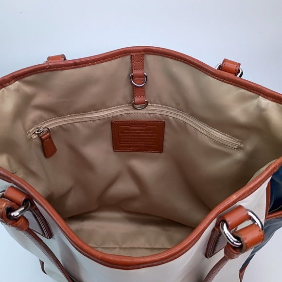 Coach Park Leather Color Block Tote Bag Vintage Cream Navy Brown F23533 Womens - Picture 11 of 16